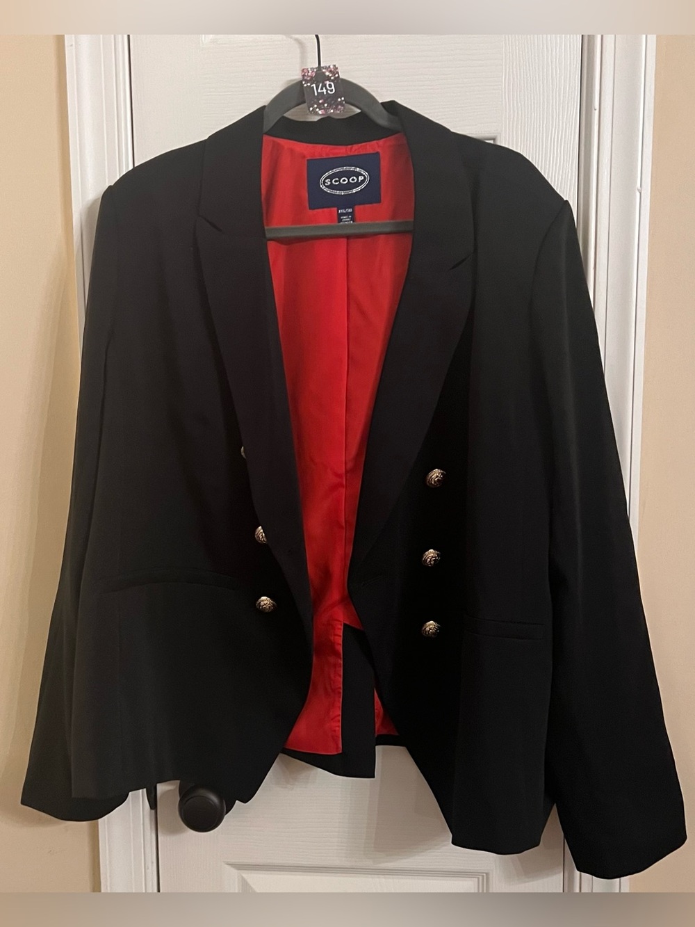 Black Double-Breasted Blazer with Red Lining